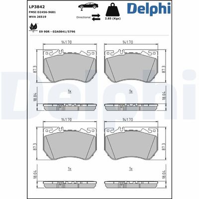Brake Pad Set, disc brake DELPHI LP3842