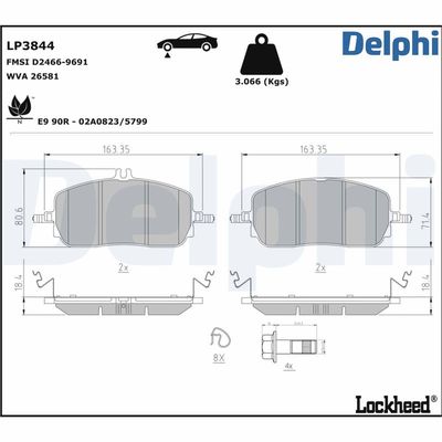 Brake Pad Set, disc brake DELPHI LP3844