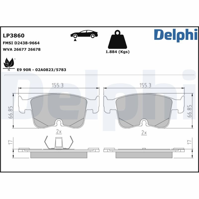 DELPHI LP3860 Brake Pad Set, disc brake