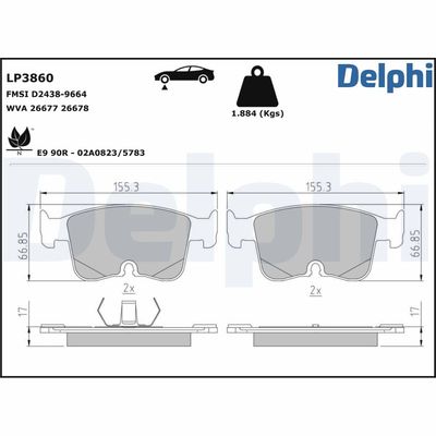 Brake Pad Set, disc brake DELPHI LP3860