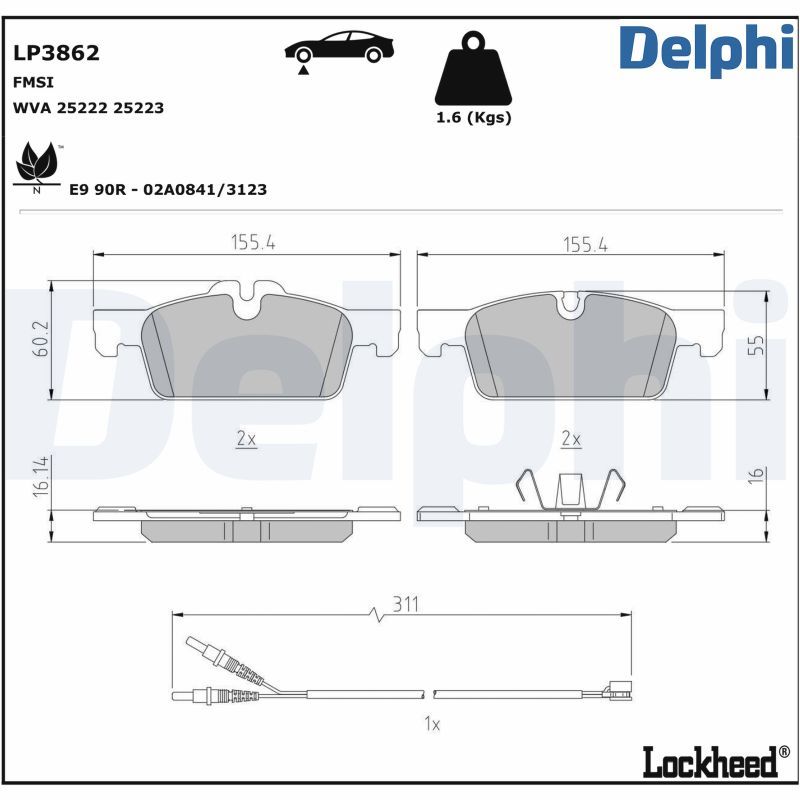 DELPHI LP3862 Brake Pad Set, disc brake