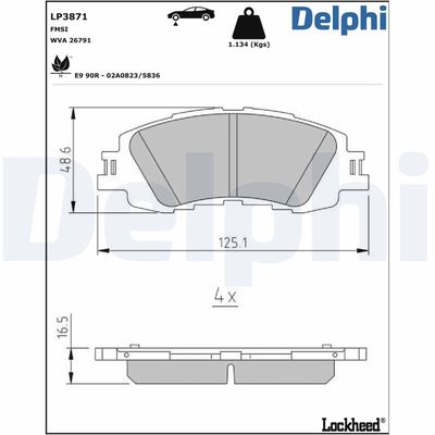 Brake Pad Set, disc brake DELPHI LP3871