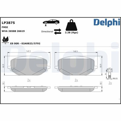 Brake Pad Set, disc brake DELPHI LP3875
