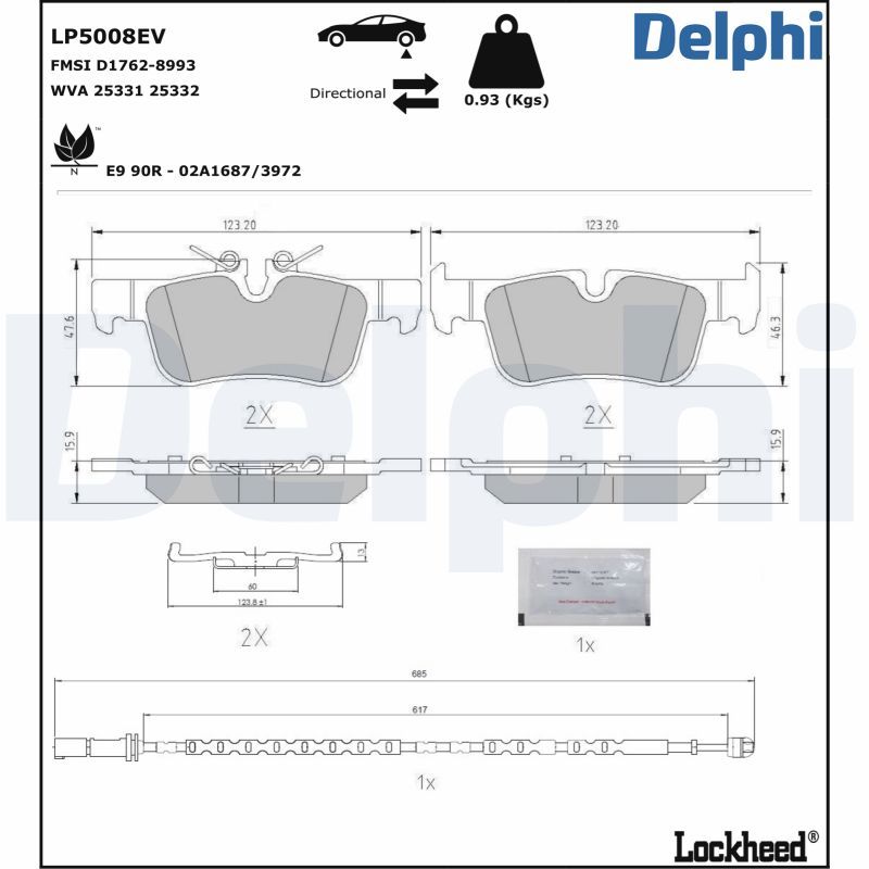 DELPHI LP5008EV Brake Pad Set, disc brake