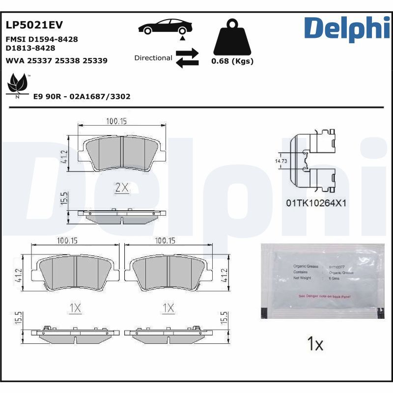 DELPHI LP5021EV Brake Pad Set, disc brake
