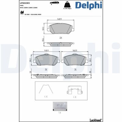 Brake Pad Set, disc brake DELPHI LP5023EV