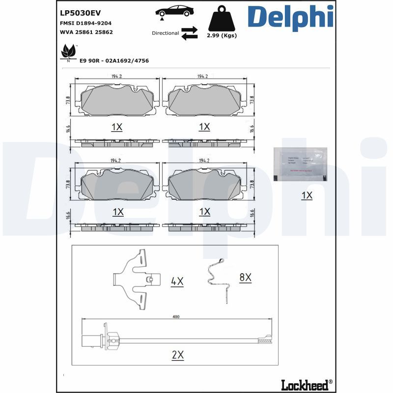 DELPHI LP5030EV Brake Pad Set, disc brake