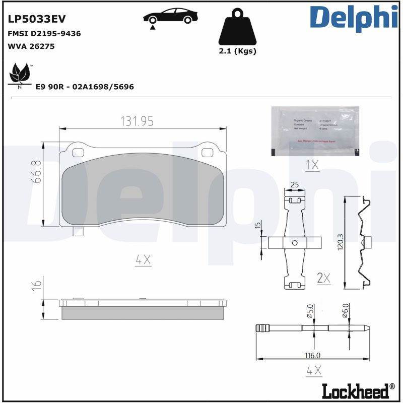 DELPHI LP5033EV Brake Pad Set, disc brake