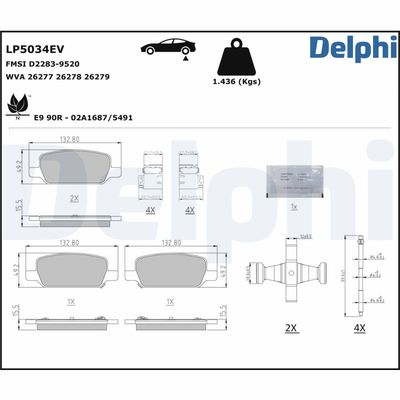 Brake Pad Set, disc brake DELPHI LP5034EV
