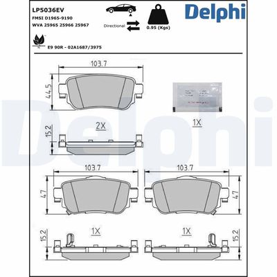 Brake Pad Set, disc brake DELPHI LP5036EV