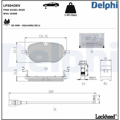 Brake Pad Set, disc brake DELPHI LP5043EV