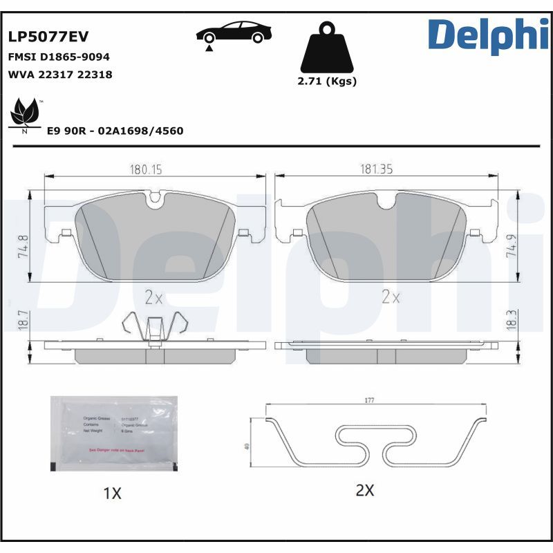 DELPHI LP5077EV Brake Pad Set, disc brake