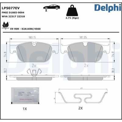 Brake Pad Set, disc brake DELPHI LP5077EV