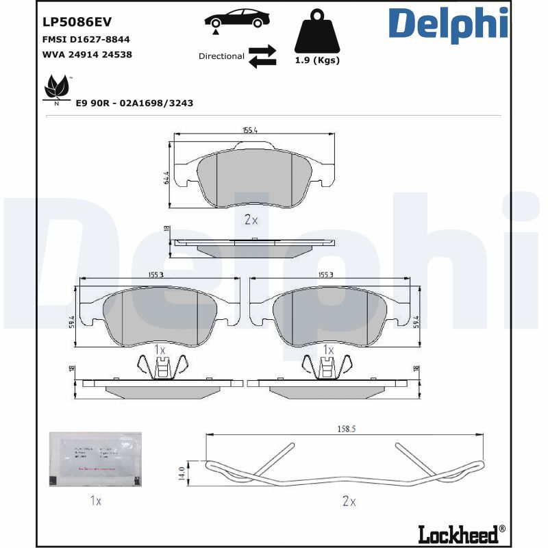 DELPHI LP5086EV Brake Pad Set, disc brake
