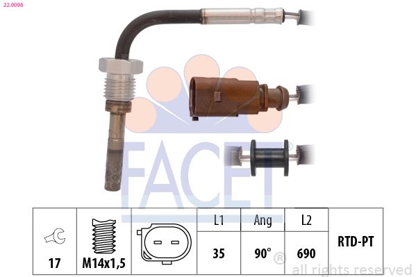 FACET 22.0098 Sensor, exhaust gas temperature