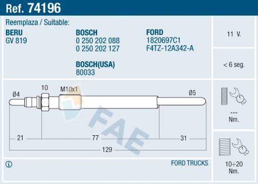 FAE 74196 Glow Plug