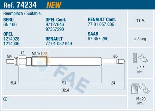 FAE 74234 Glow Plug