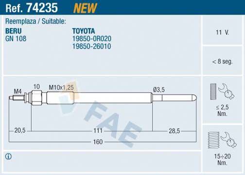 FAE 74235 Glow Plug