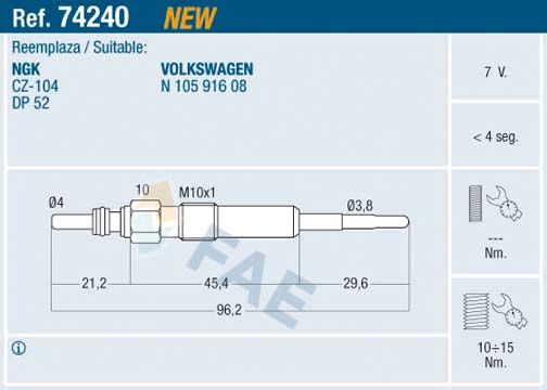 FAE 74240 Glow Plug