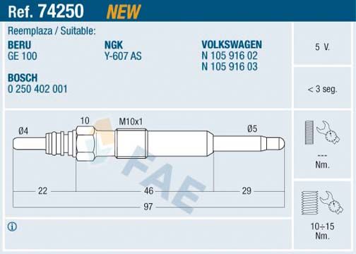 FAE 74250 Glow Plug