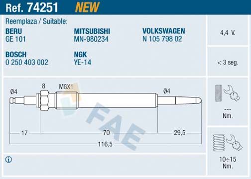 FAE 74251 Glow Plug