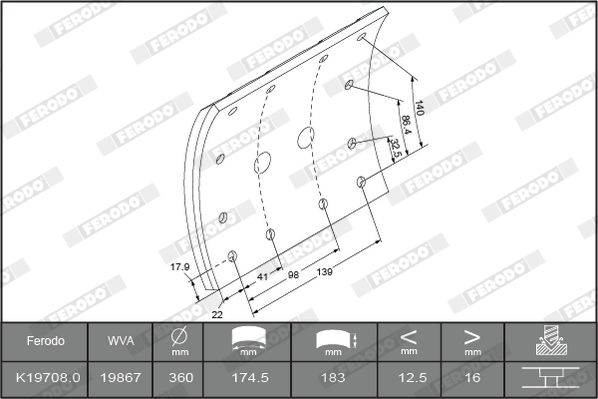 FERODO K19708.0-F3661 Brake Lining Kit, drum brake