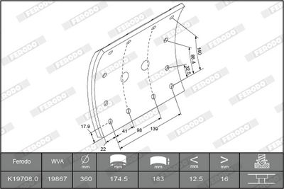 Brake Lining Kit, drum brake FERODO K19708.0-F3661