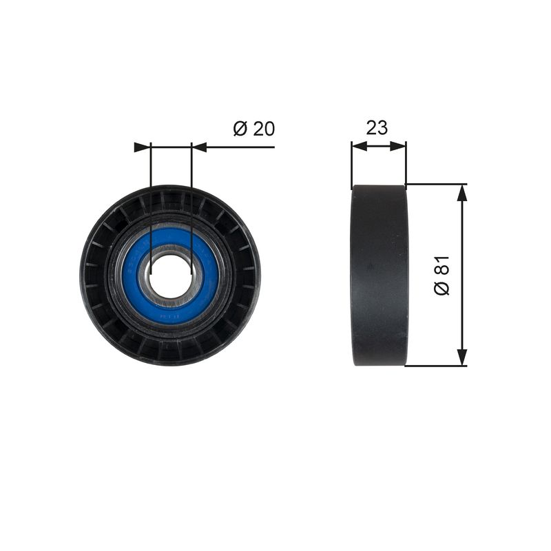 GATES T36208 Deflection/Guide Pulley, V-ribbed belt