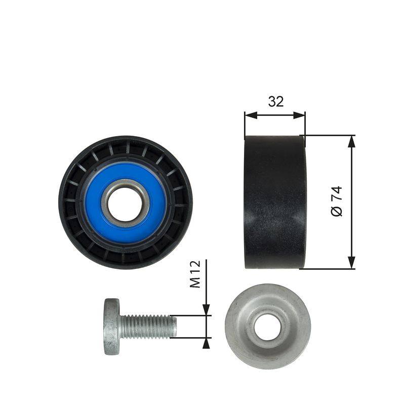 GATES T36527 Deflection/Guide Pulley, V-ribbed belt