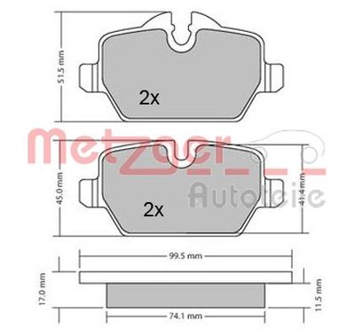 Brake Pad Set, disc brake METZGER AUTOTEILE 1170052