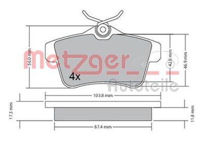 Brake Pad Set, disc brake METZGER AUTOTEILE 1170335