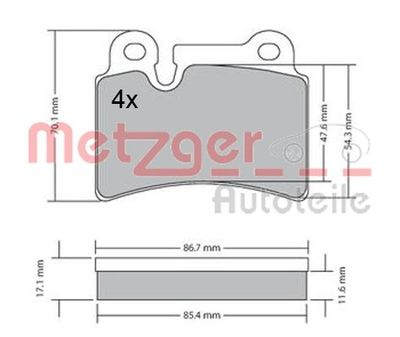 Brake Pad Set, disc brake METZGER AUTOTEILE 1170408