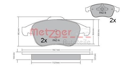 Brake Pad Set, disc brake METZGER AUTOTEILE 1170409