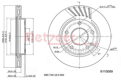 Brake Disc METZGER AUTOTEILE 6110089