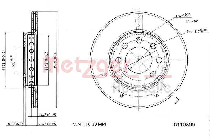 METZGER AUTOTEILE 6110399 Brake Disc