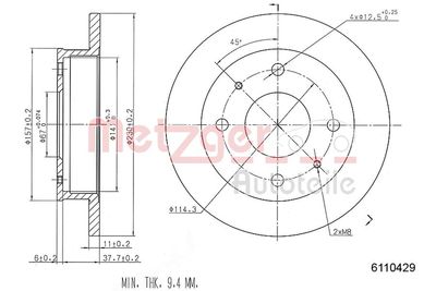 Brake Disc METZGER AUTOTEILE 6110429