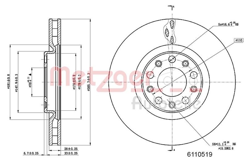 METZGER AUTOTEILE 6110519 Brake Disc
