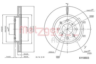 Brake Disc METZGER AUTOTEILE 6110603