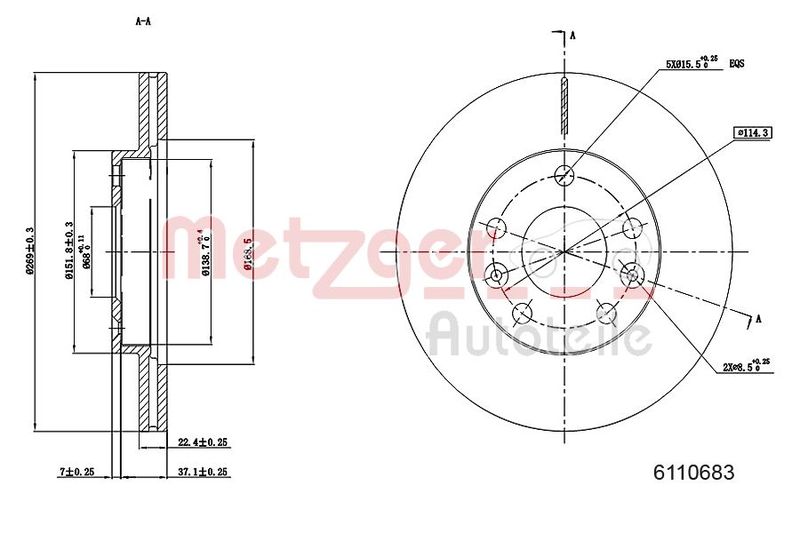 METZGER AUTOTEILE 6110683 Brake Disc