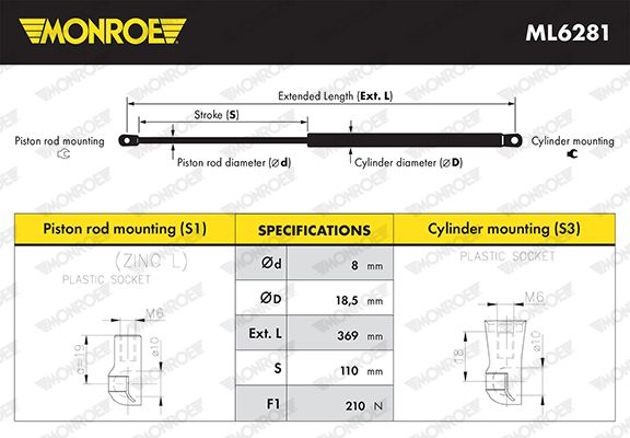 MONROE ML6281 Gas Spring, bonnet