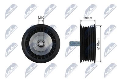 Tensioner Pulley, V-ribbed belt NTY RNK-AU-073