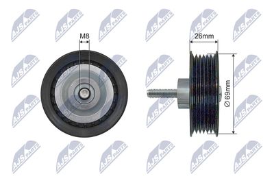 Tensioner Pulley, V-ribbed belt NTY RNK-LR-019