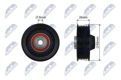 Tensioner Pulley, V-ribbed belt NTY RNK-ME-042