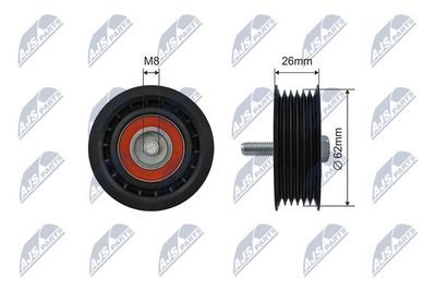Tensioner Pulley, V-ribbed belt NTY RNK-ME-058