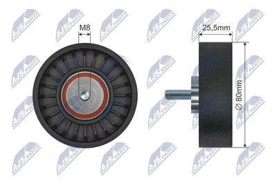 Tensioner Pulley, V-ribbed belt NTY RNK-PL-044