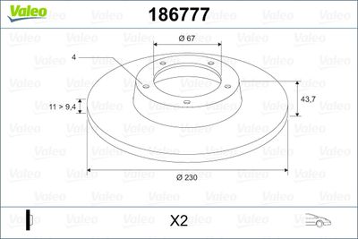 Brake Disc VALEO 186777