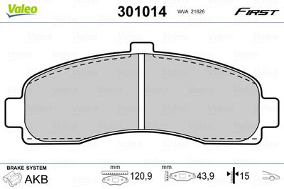 Brake Pad Set, disc brake VALEO 301014