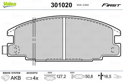 Brake Pad Set, disc brake VALEO 301020