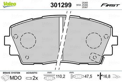 Brake Pad Set, disc brake VALEO 301299