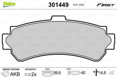 Brake Pad Set, disc brake VALEO 301449